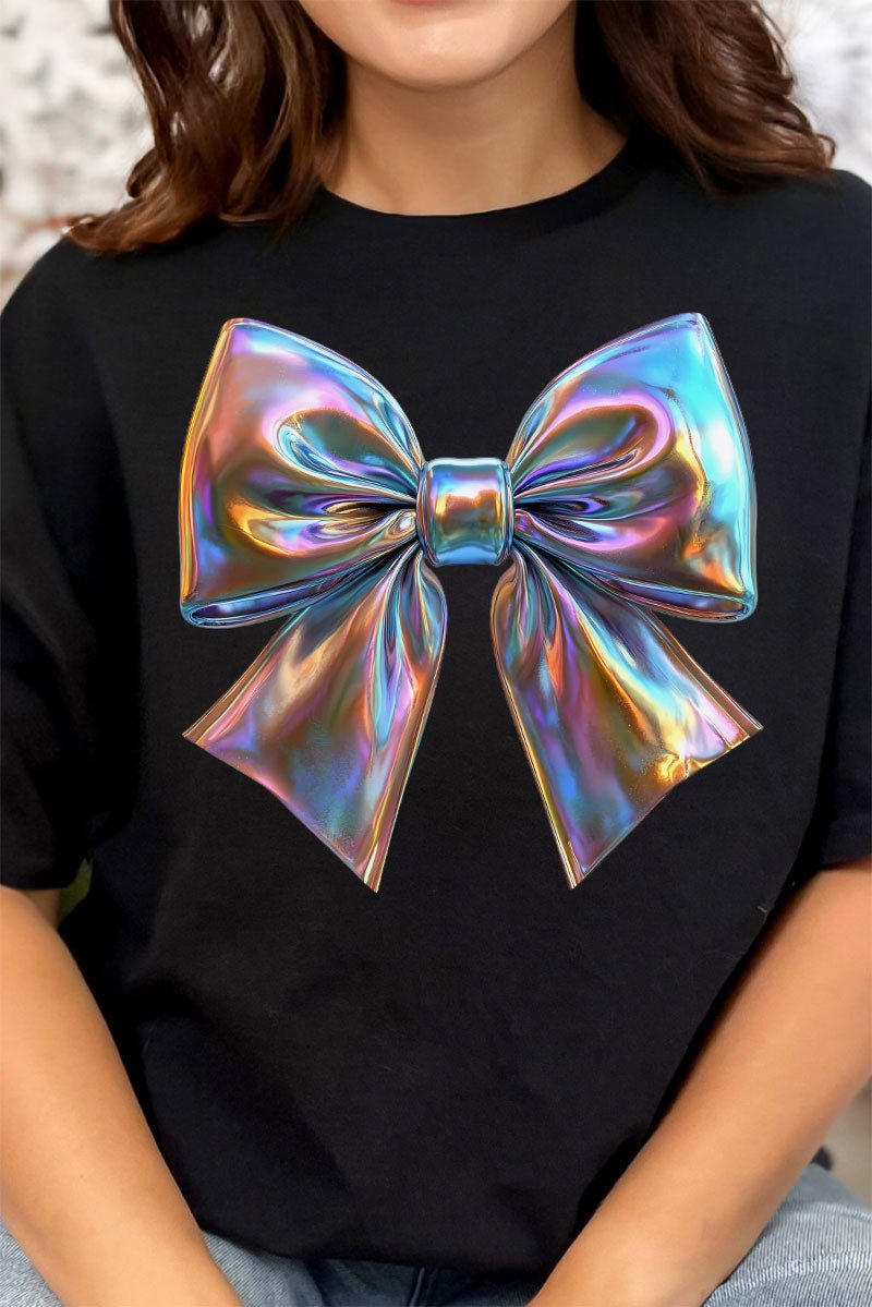 Premium Unisex Iridescent Satin Bow Graphic Cotton T-Shirt