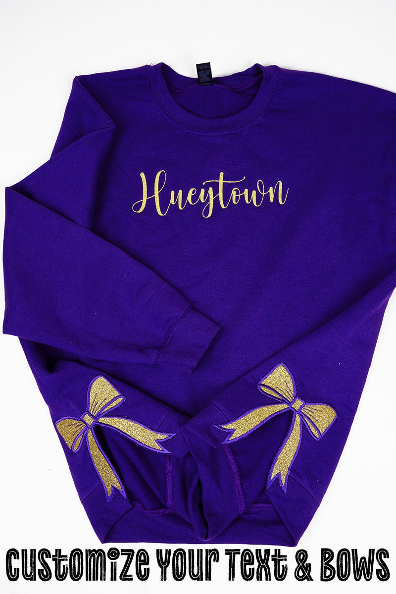 Customizable Purple Embroidered Side Bows Heavy-weight Crew Sweatshirt