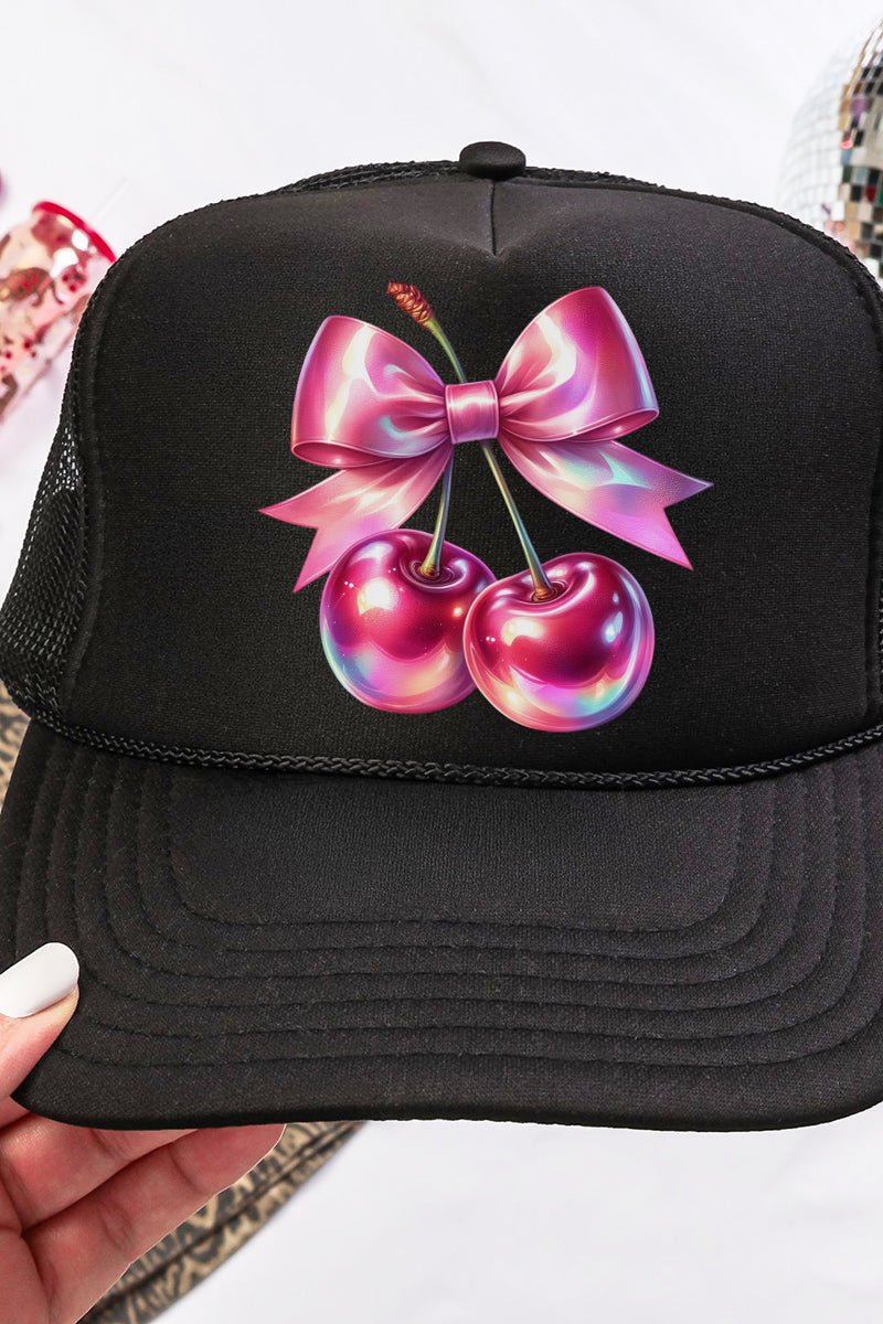 Otto Black Holographic Coquette Cherries Foam Front Trucker Hat for Stylish Adults