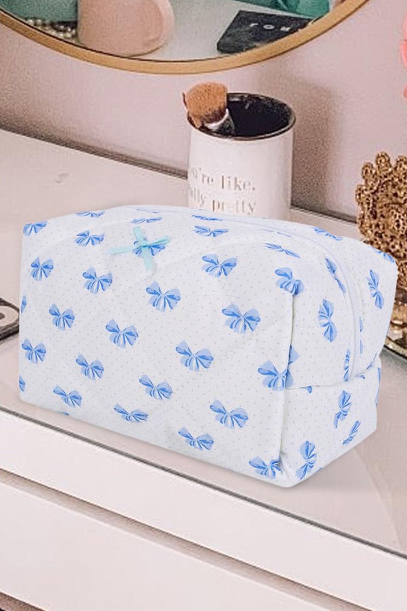 PRE-ORDER! Expected Shipping Date 4/3 - Super Adorable Sky Blue Bow Quilted Cosmetic and Jewelry Pouch