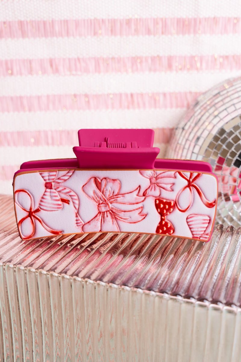 Stylish Pink Ribbons Embossed Hair Claw for a Fashionable Hairstyle