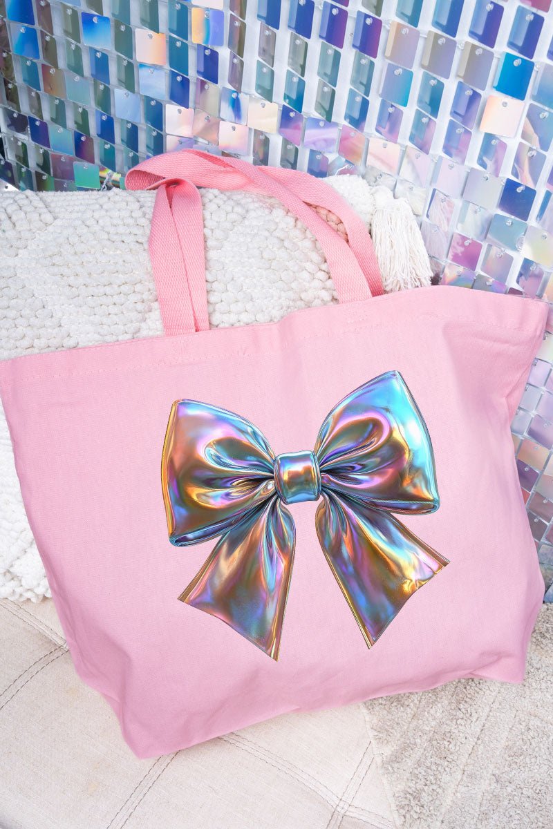 Gorgeous Iridescent Satin - Bow Design Jumbo Canvas Tote Bag