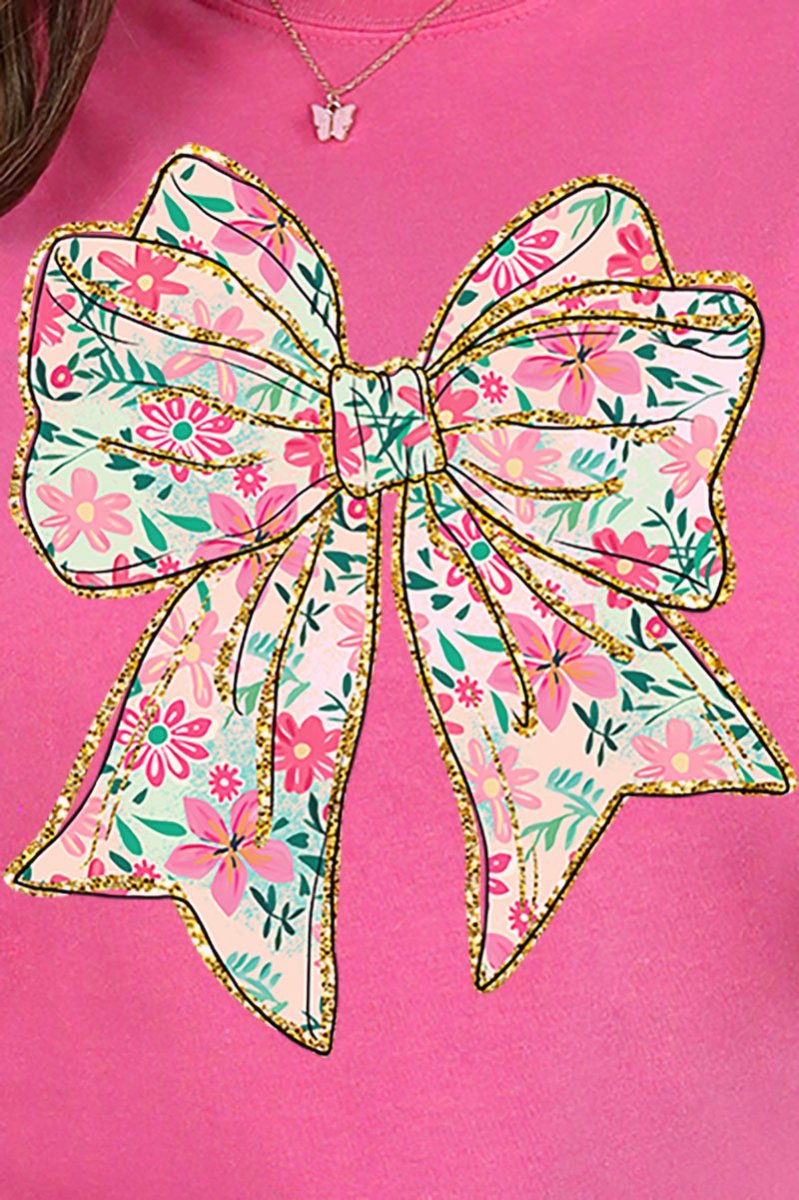 Comfortable Adult Ring-Spun Cotton Tee with Preppy Blossom Bow Design