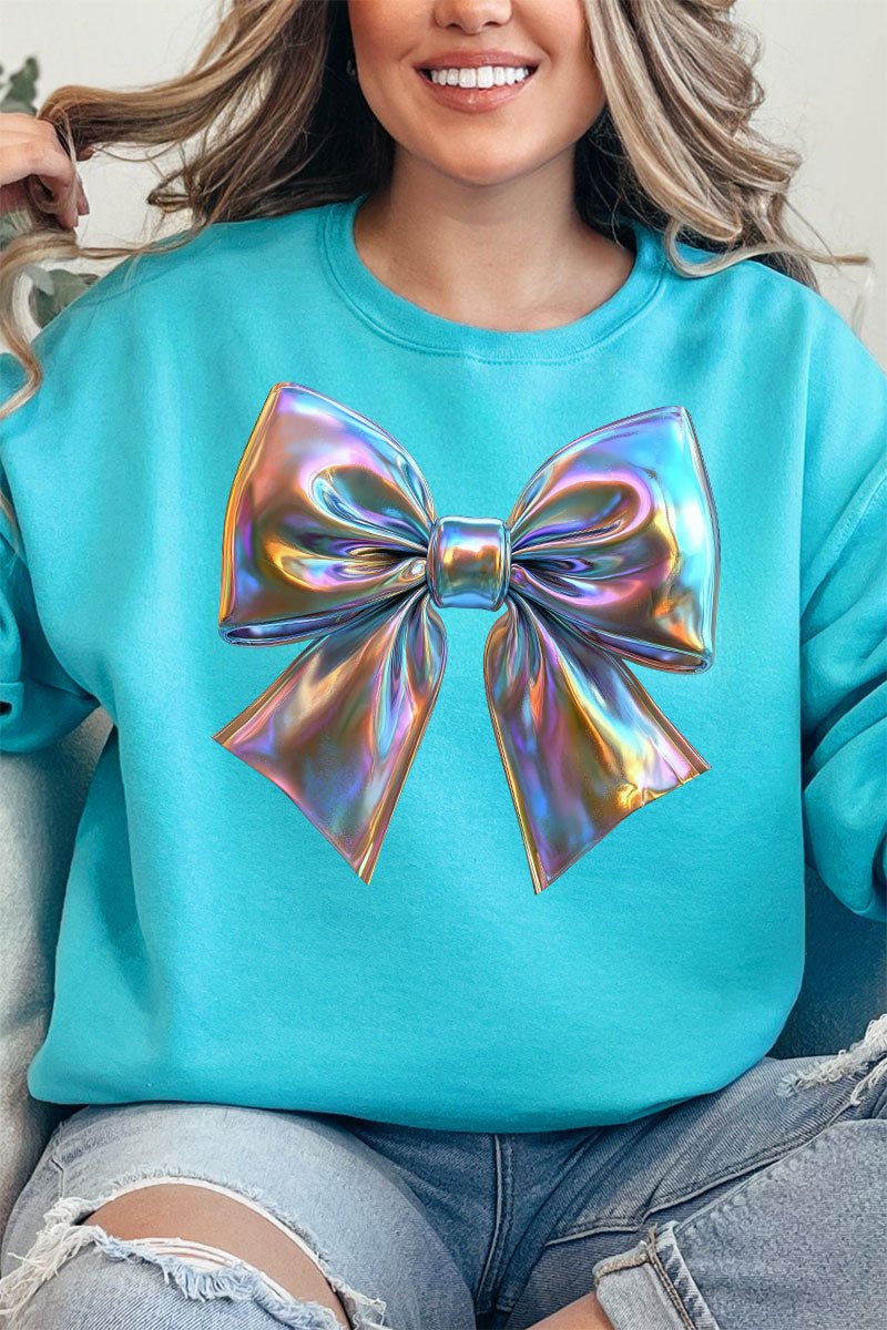 Unisex NuBlend Crew Sweatshirt with Iridescent Satin Bow - A Fashionable and Cozy Garment