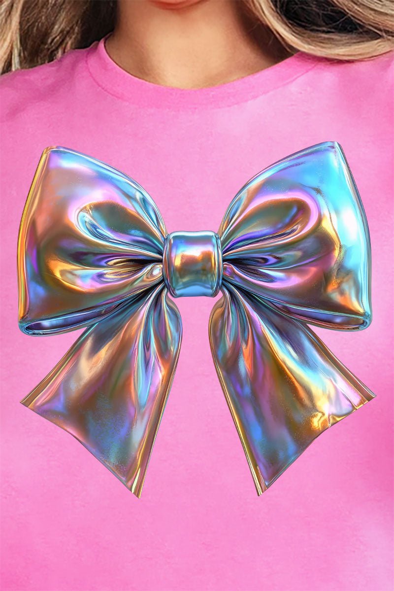 Premium Unisex Iridescent Satin Bow Graphic Cotton T-Shirt