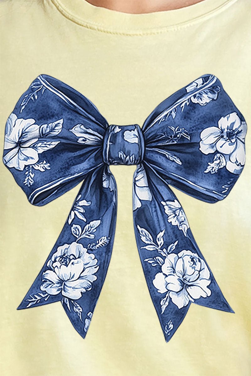 Comfortable Adult Ring-Spun Cotton Tee with Imperial Blue Chinoiserie Bow Design