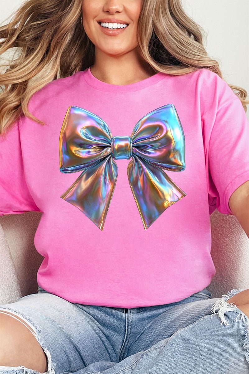 Premium Unisex Iridescent Satin Bow Graphic Cotton T-Shirt