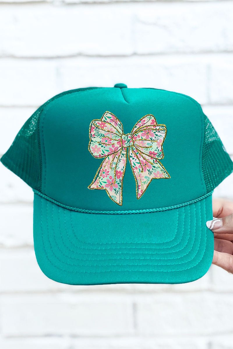 Preppy Style Blossom Bow Otto Jade Colored Foam Front Mesh Trucker Hat for Adults