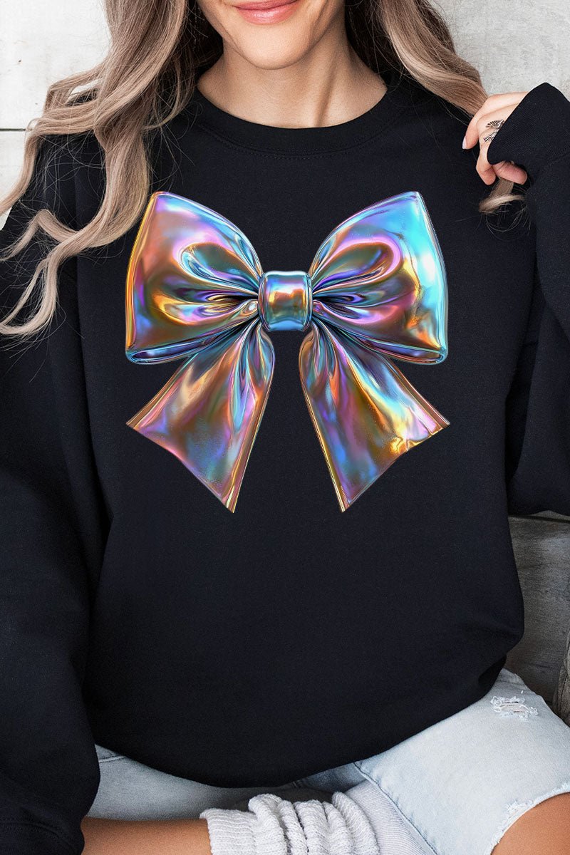 Unisex NuBlend Crew Sweatshirt with Iridescent Satin Bow - A Fashionable and Cozy Garment