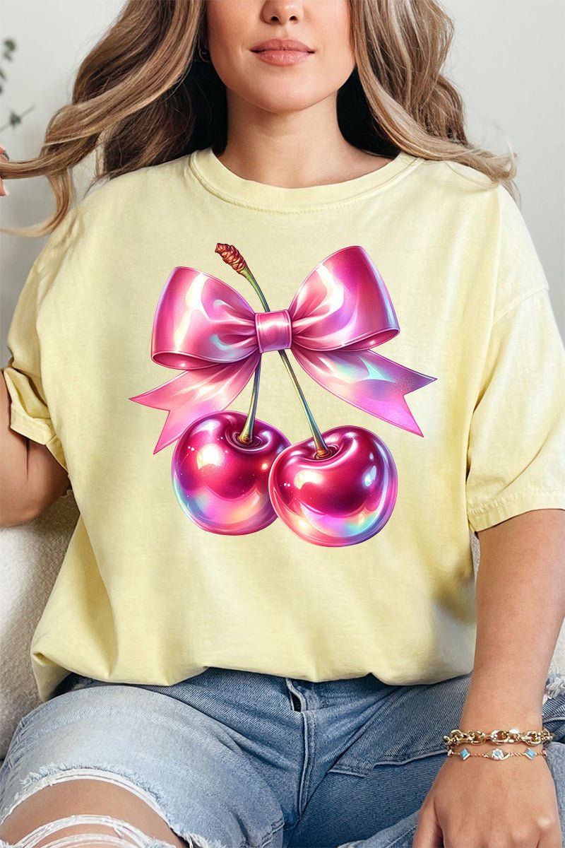 Adult Holographic Coquette Cherries Ring-Spun Cotton Comfort Colors Tee