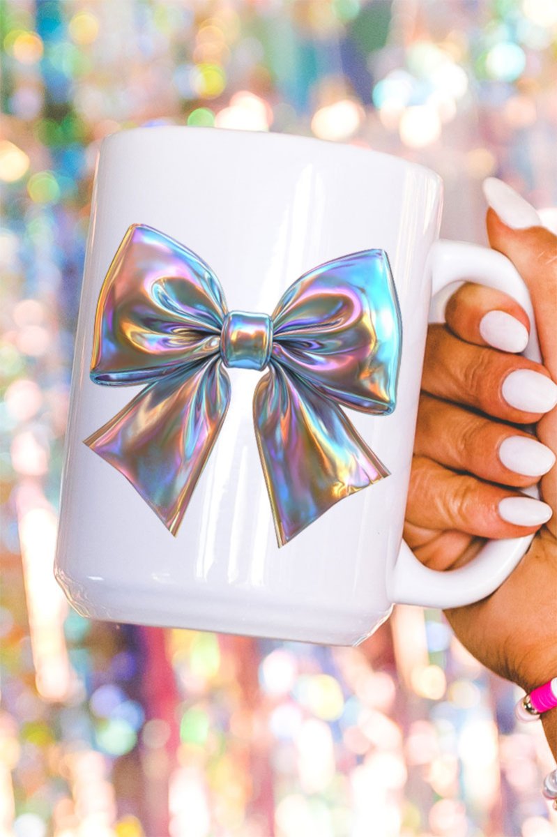 Exquisite Iridescent Satin Bow Decorated Ceramic Coffee Mug