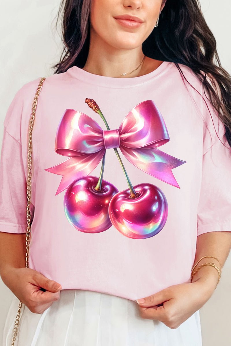 Adult Holographic Coquette Cherries Ring-Spun Cotton Comfort Colors Tee