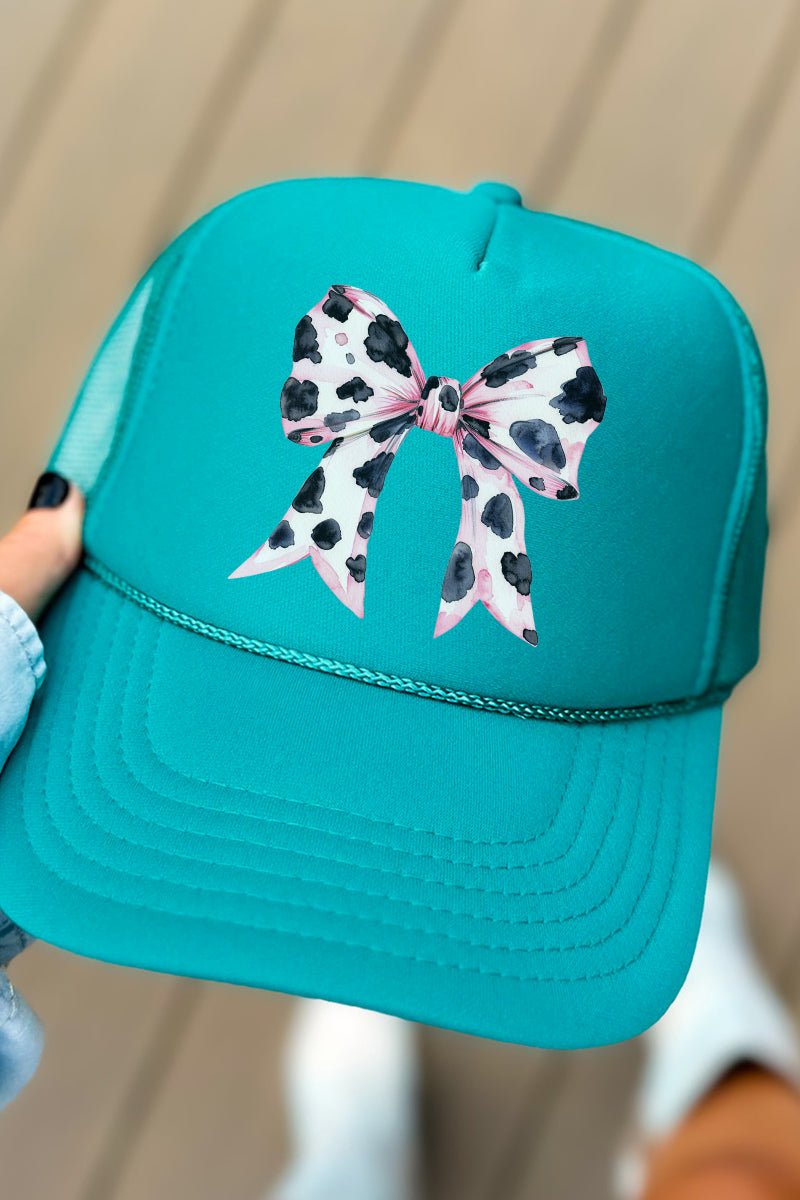 Stylish Pink Cow Coquette Bow Otto Jade Foam Front Trucker Hat for Fashionable Adults