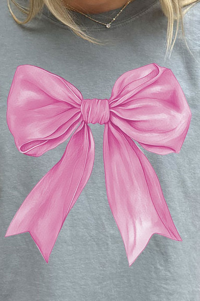 Adult Comfort Ring-Spun Cotton Tee with Pink Watercolor Bow Design