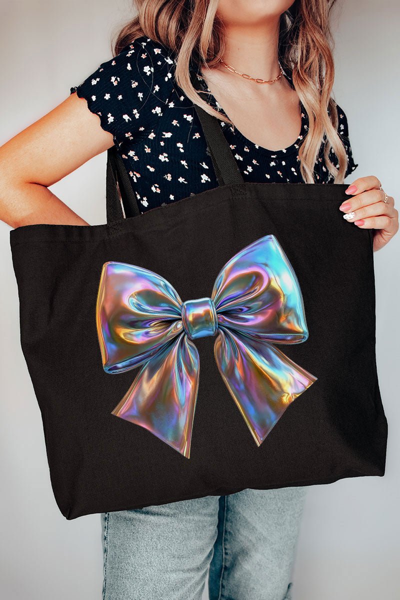 Gorgeous Iridescent Satin - Bow Design Jumbo Canvas Tote Bag