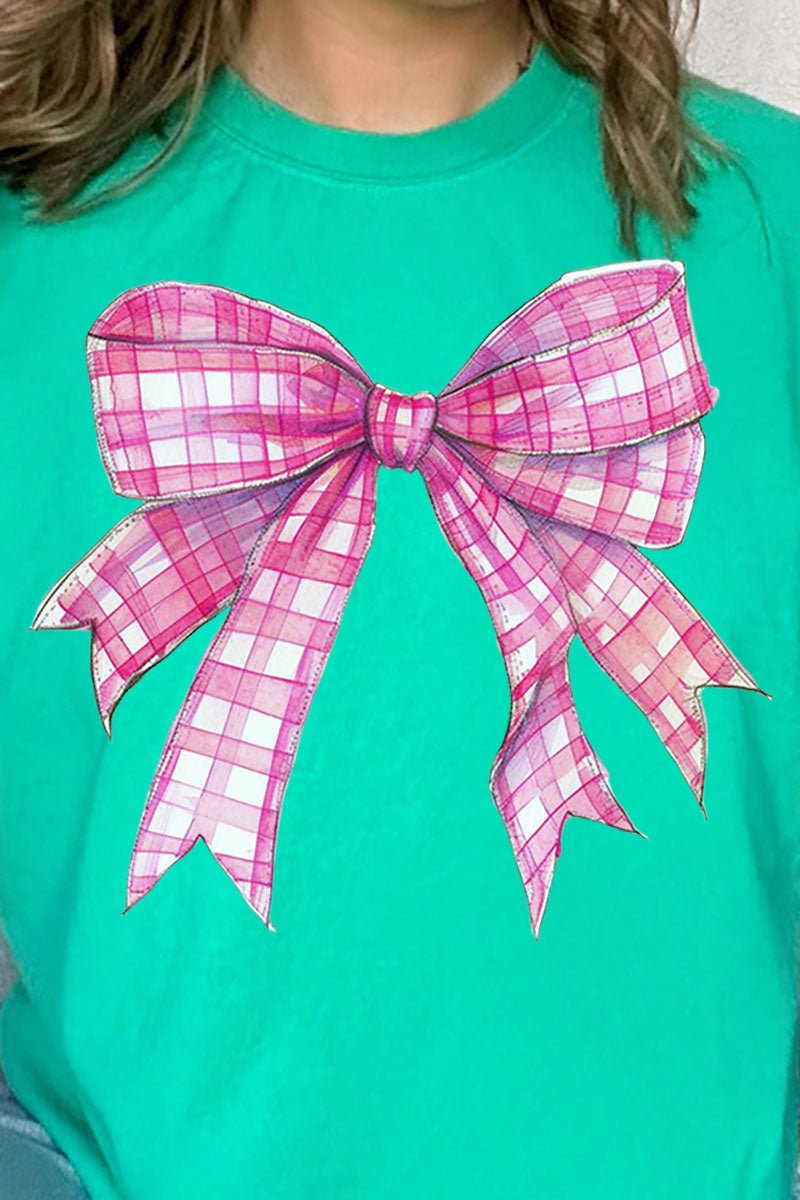 Adult Comfort Colors Ring-Spun Cotton Tee in Hot Pink Gingham Bow Design