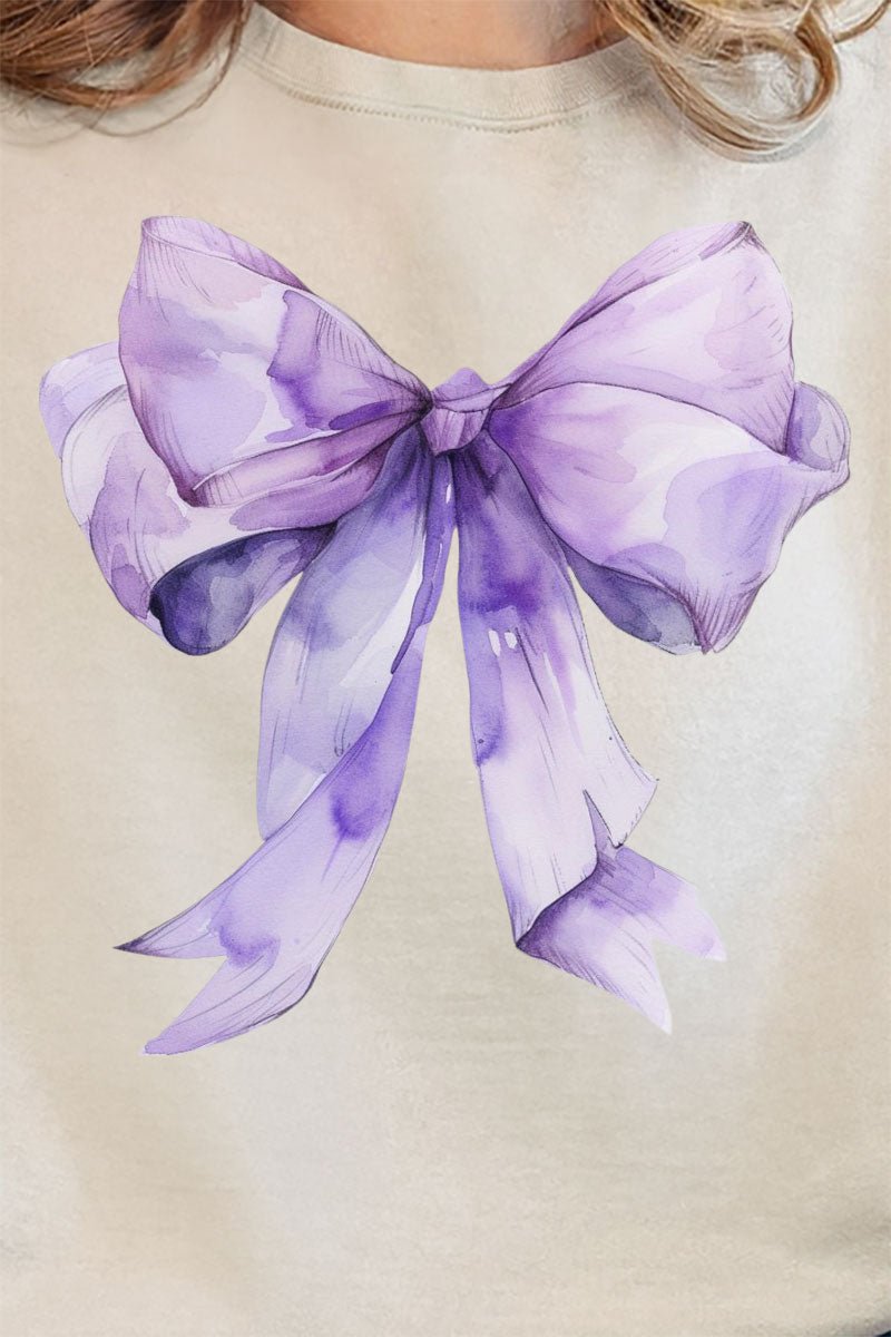 Unisex Purple Watercolor Bow Graphic NuBlend Crew Neck Sweatshirt for Casual Wear