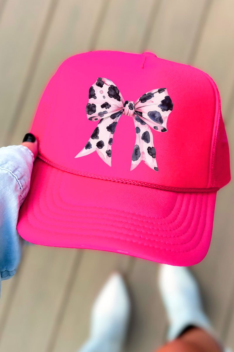 Otto Neon Pink Foam Front Trucker Hat with Coquette Bow by Pink Cow - A Fashionable Headwear Accessory