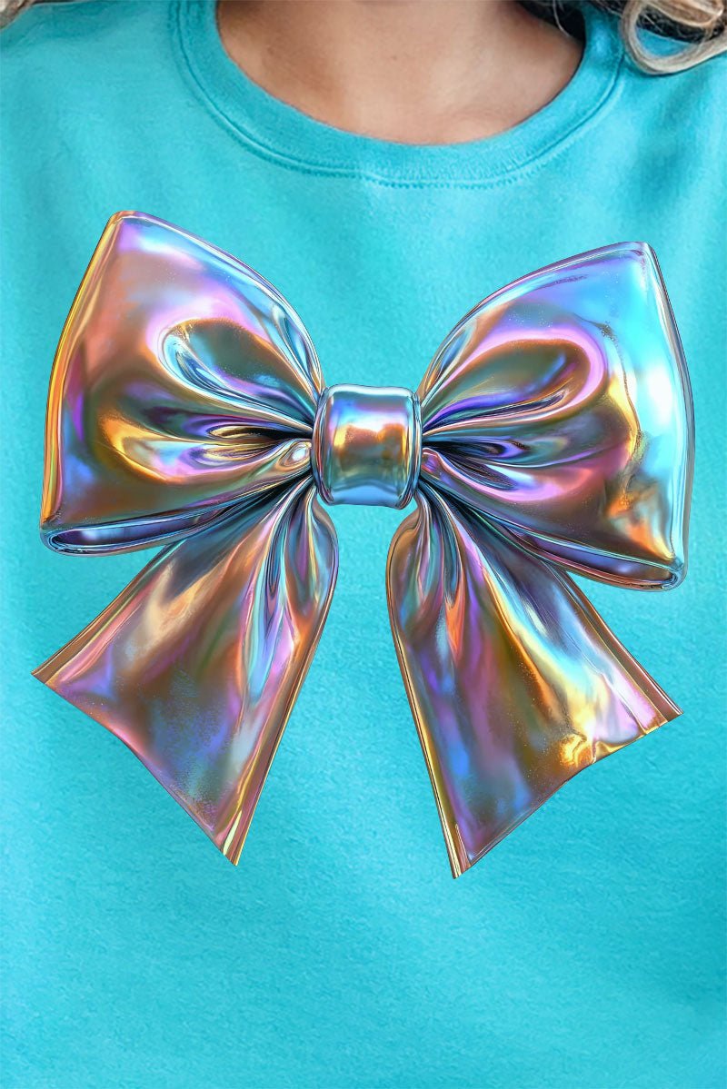 Unisex NuBlend Crew Sweatshirt with Iridescent Satin Bow - A Fashionable and Cozy Garment