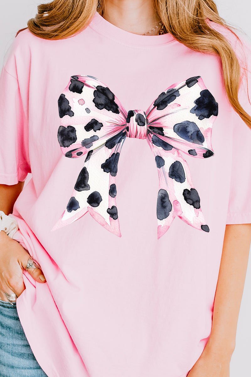 Adult Comfort Colors Ring-Spun Cotton Tee with Pink Cow Coquette Bow Design