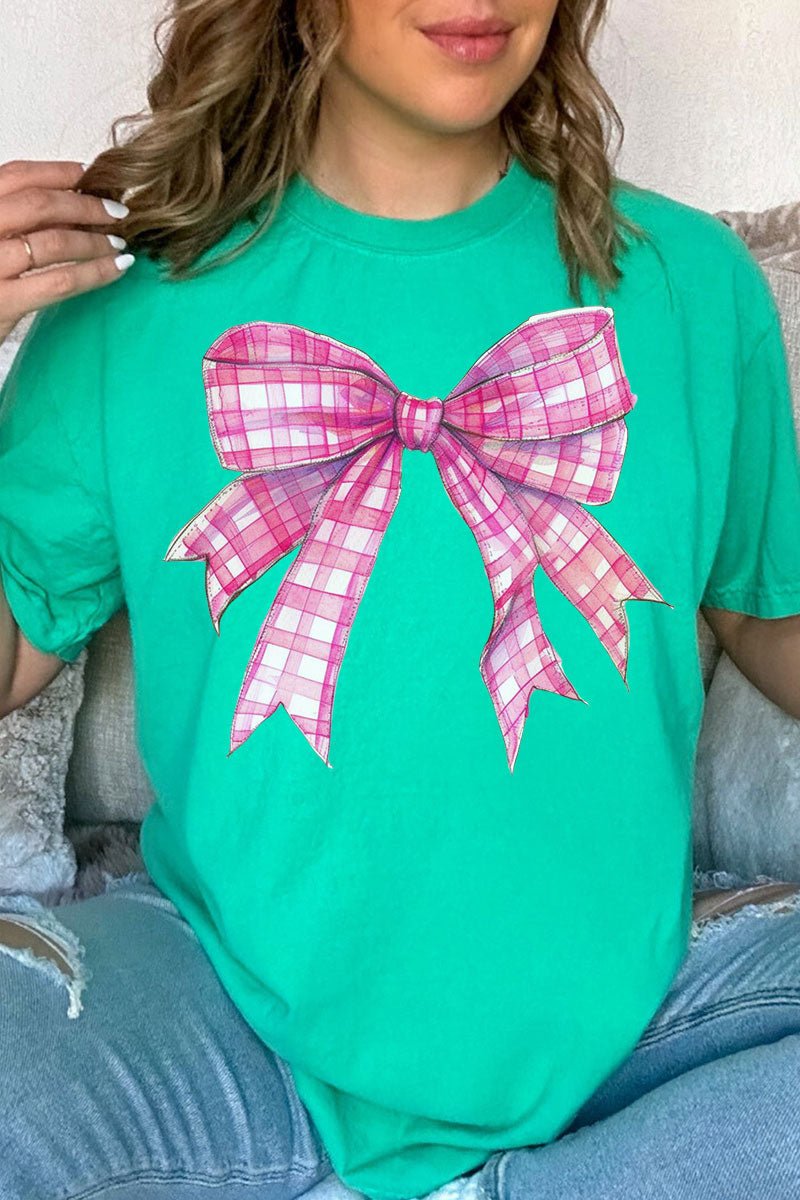 Adult Comfort Colors Ring-Spun Cotton Tee in Hot Pink Gingham Bow Design