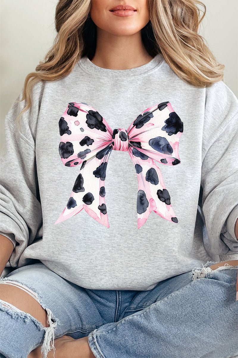 Unisex Pink Cow Coquette Bow NuBlend Crew Warm Sweatshirt