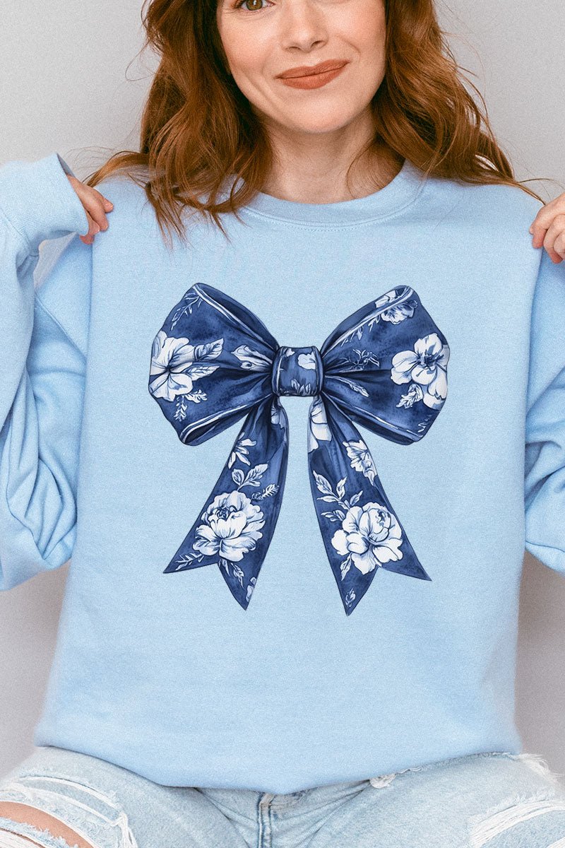 Unisex Imperial Blue Chinoiserie Bow NuBlend Crew Cozy Sweatshirt