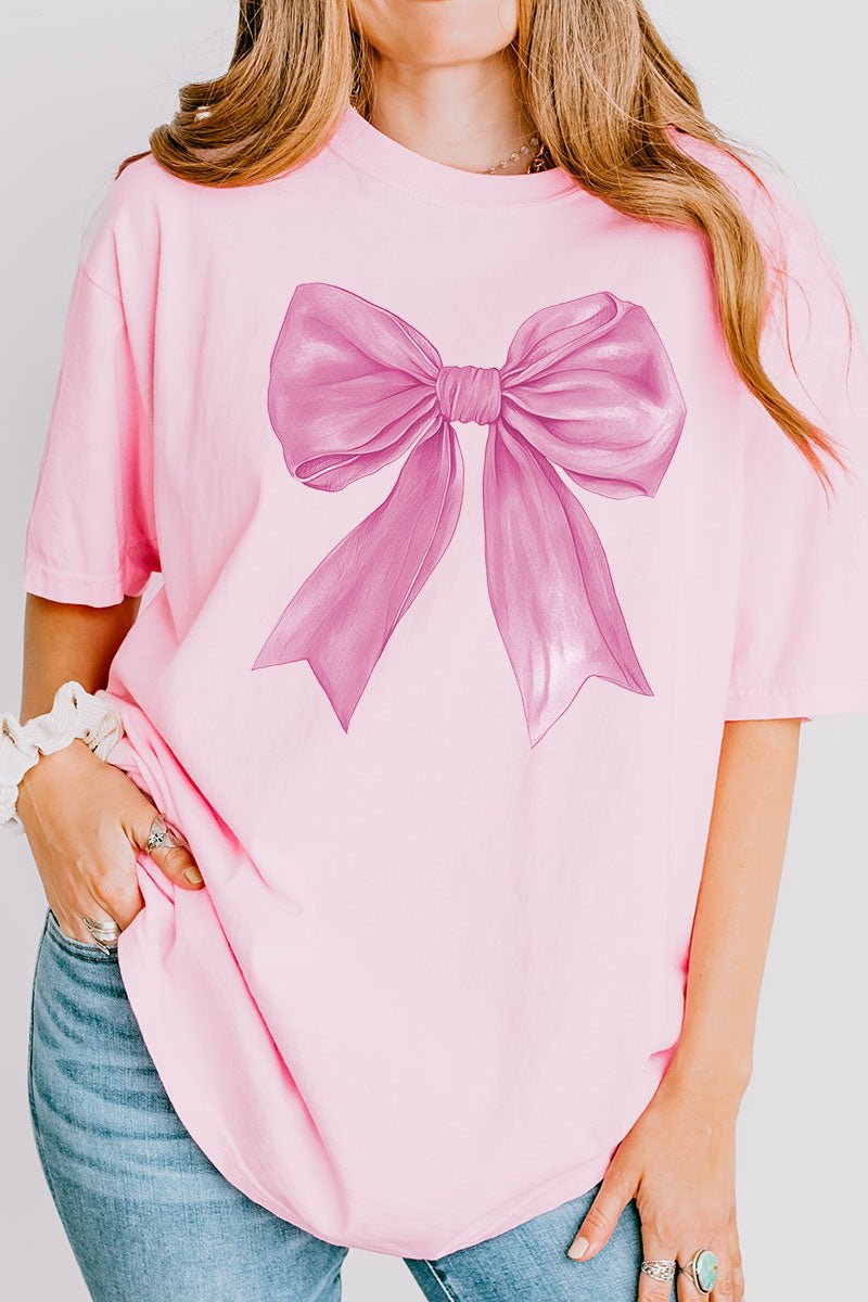 Adult Comfort Ring-Spun Cotton Tee with Pink Watercolor Bow Design