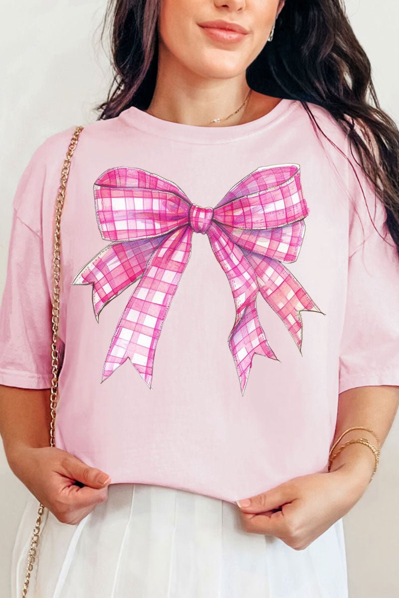 Adult Comfort Colors Ring-Spun Cotton Tee in Hot Pink Gingham Bow Design