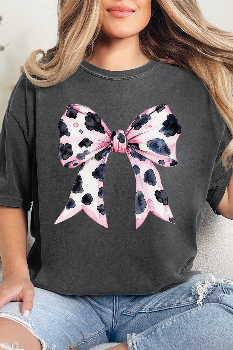 Adult Comfort Colors Ring-Spun Cotton Tee with Pink Cow Coquette Bow Design