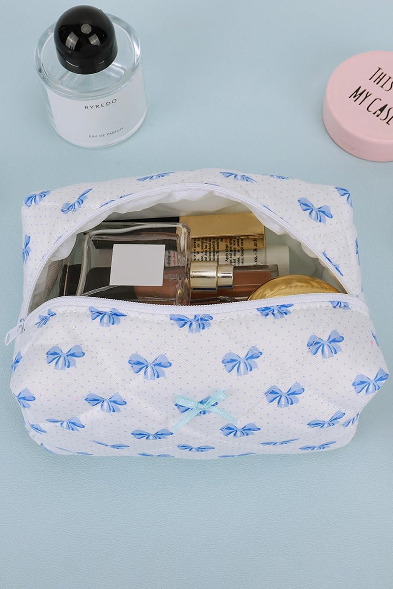 PRE-ORDER! Expected Shipping Date 4/3 - Super Adorable Sky Blue Bow Quilted Cosmetic and Jewelry Pouch