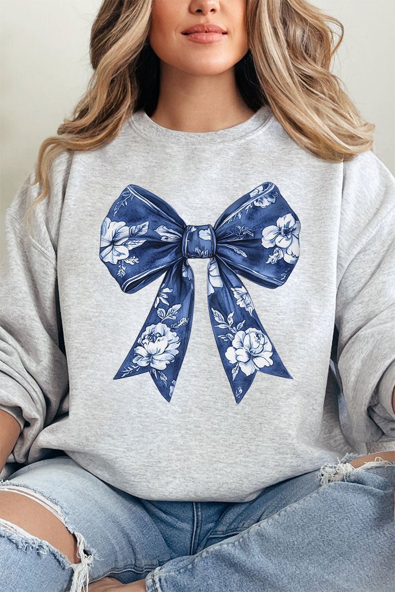 Unisex Imperial Blue Chinoiserie Bow NuBlend Crew Cozy Sweatshirt
