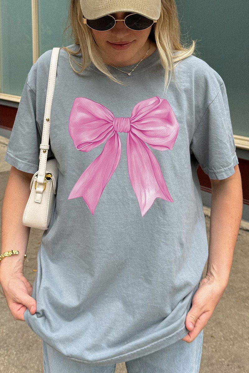 Adult Comfort Ring-Spun Cotton Tee with Pink Watercolor Bow Design