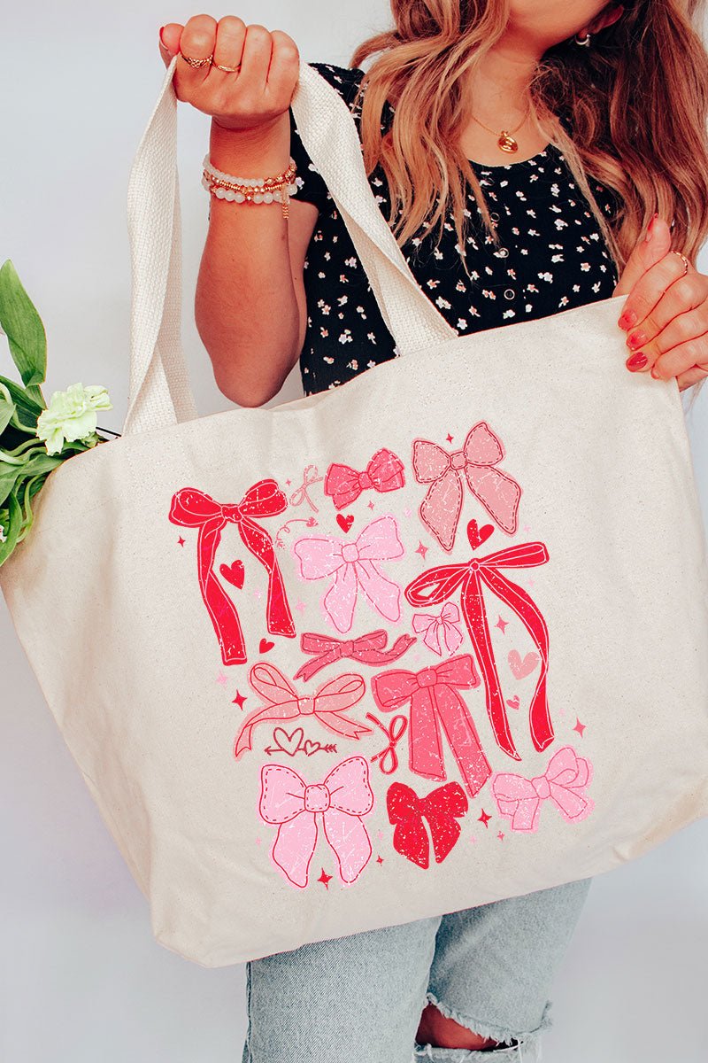 Jumbo Canvas Tote Bag with Bow Bliss Graphic Design