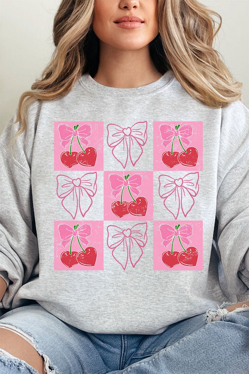 Cherry Love And Coquettish Bows Heavyweight Unisex Crew Sweatshirt for Everyday Wear