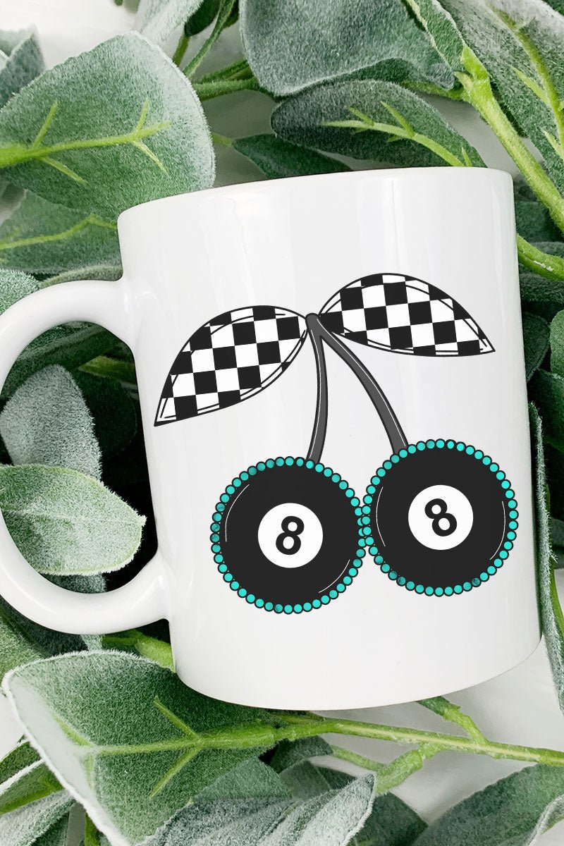 Stylish Checkered Cherry Design Ceramic Mug for Beverages