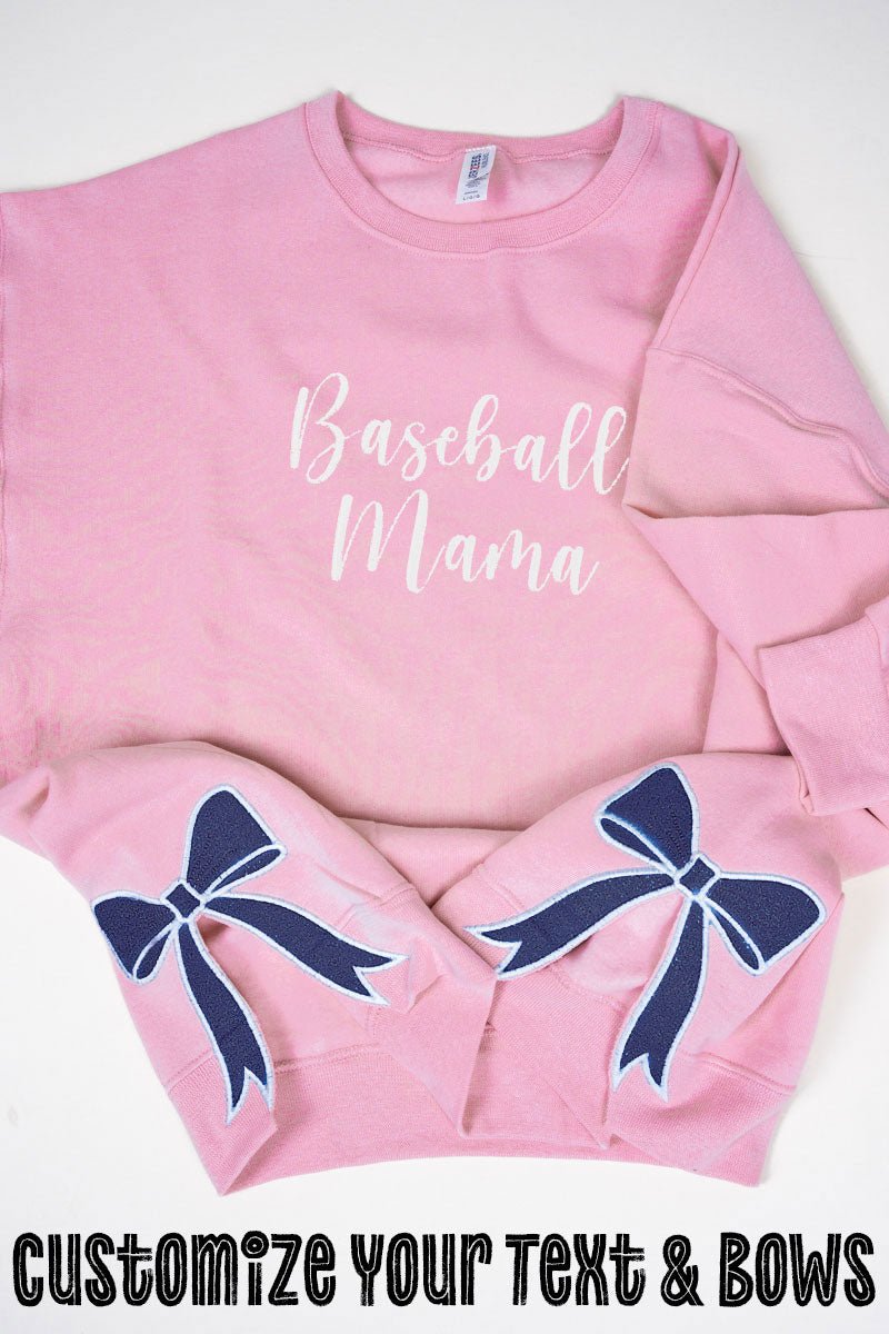 Customizable Unisex NuBlend Crew Sweatshirt with Embroidered Side Bows in Pink