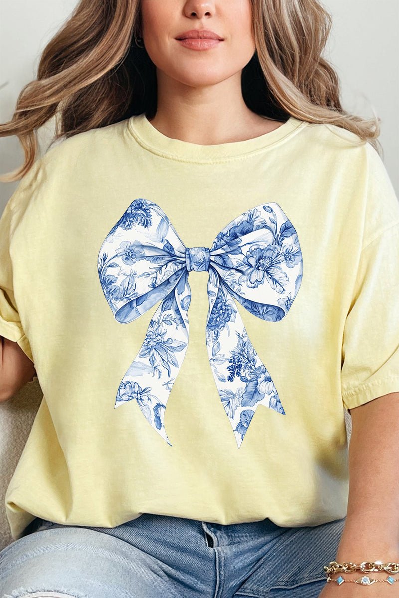 Adult Comfortable Chinoiserie Coquette Bow Graphic Ring-Spun Cotton T-Shirt for Adults by Comfort Colors