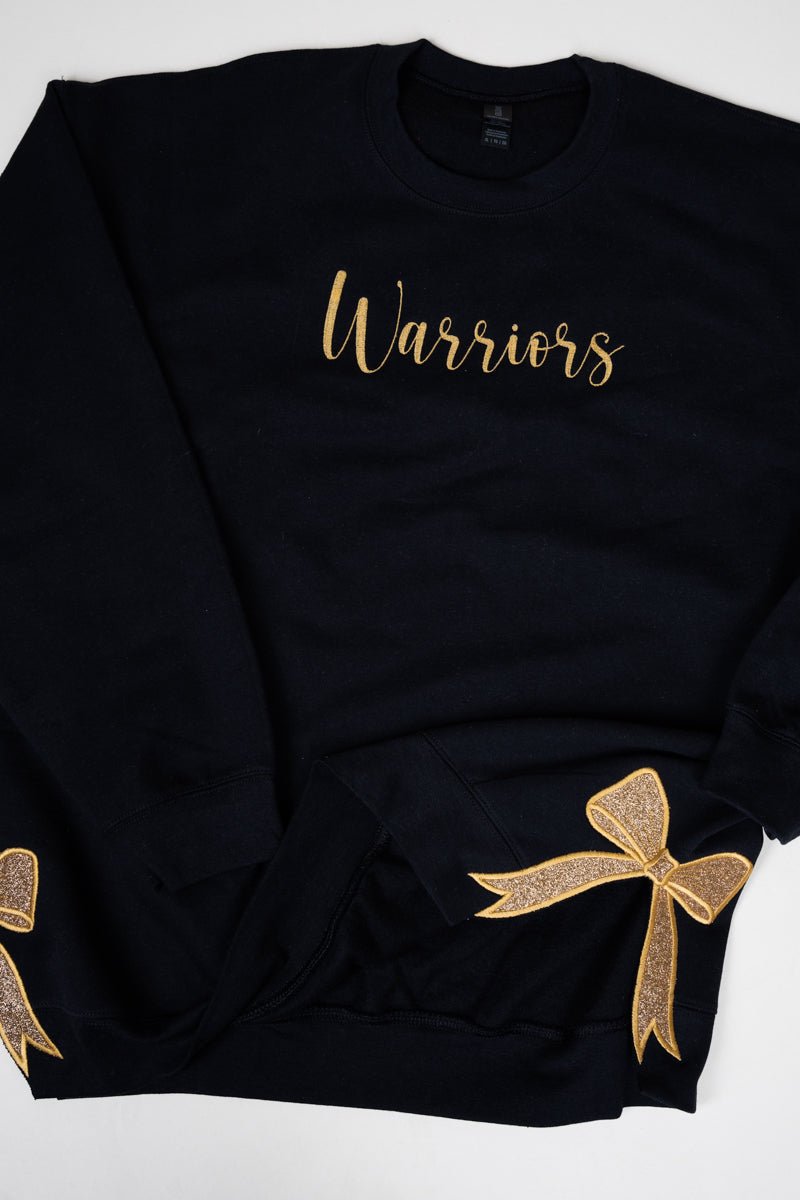 Customizable Heavy-weight Black Crew Sweatshirt with Embroidered Side Bows