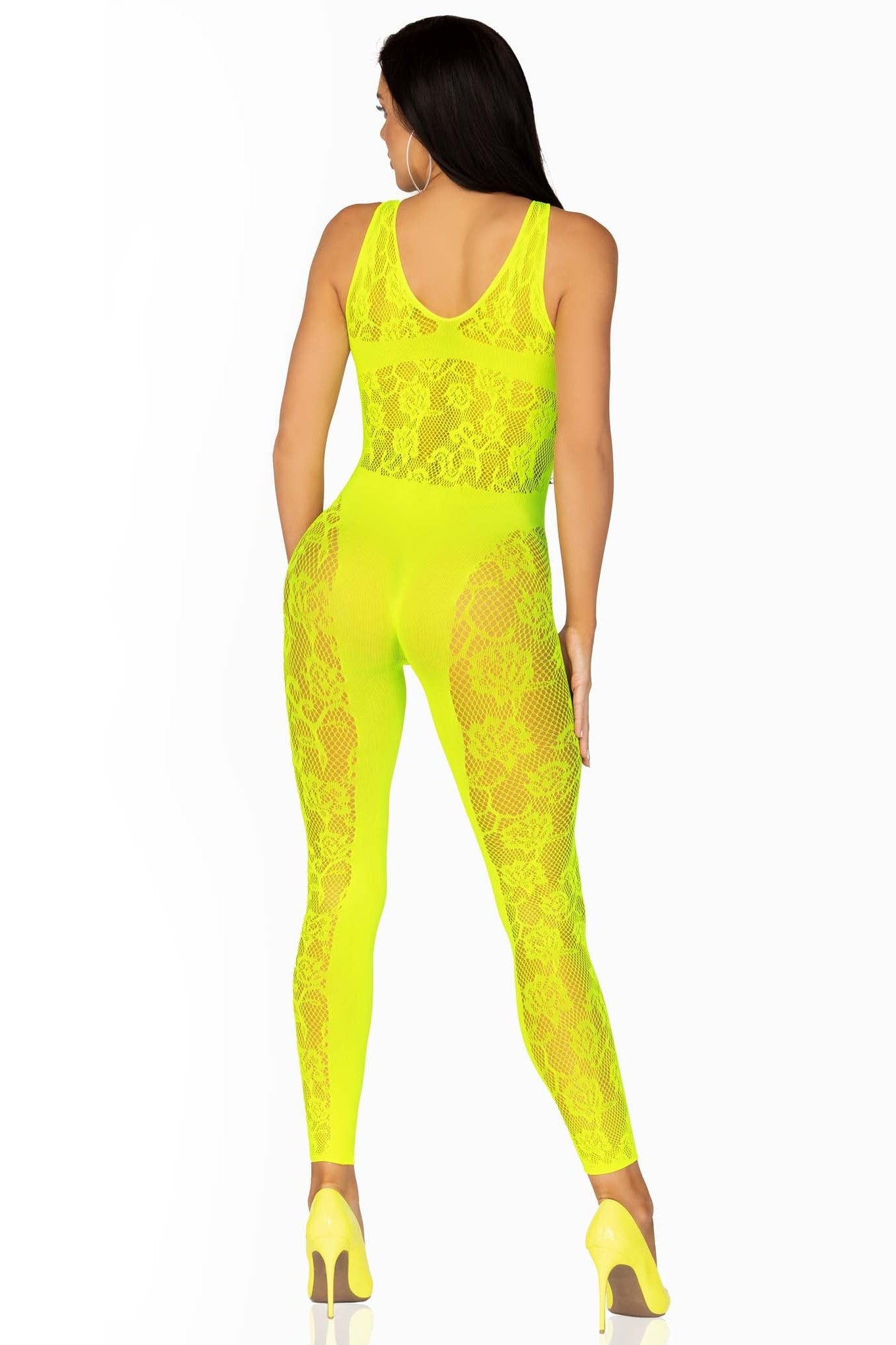 Leg Avenue Floral Convertible Footless Bodystocking with Elegant Opaque Panel Design