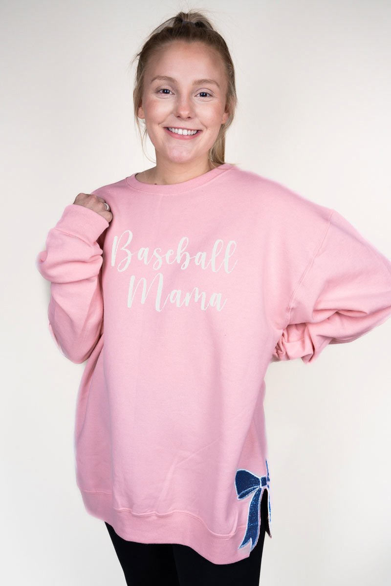 Customizable Unisex NuBlend Crew Sweatshirt with Embroidered Side Bows in Pink