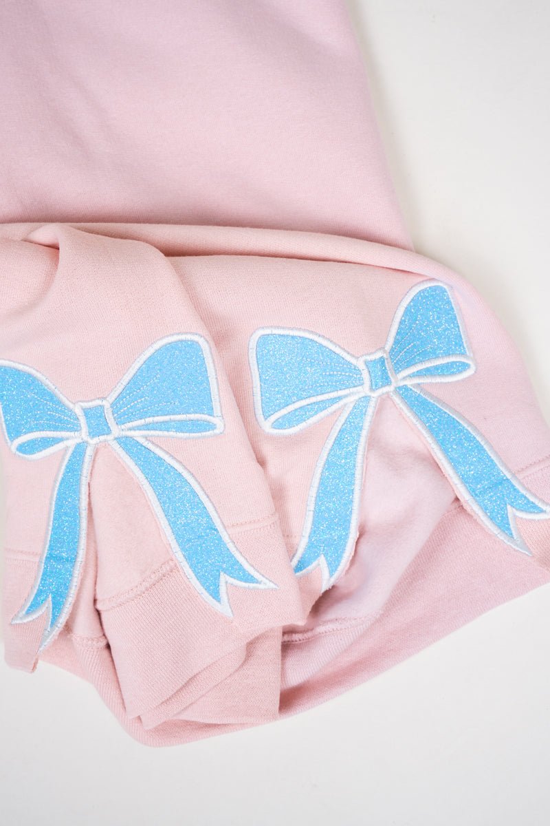 Customizable Blush Pink Embroidered Side Bows Unisex NuBlend Crew Neck Sweatshirt - Design Your Own Text and Bows