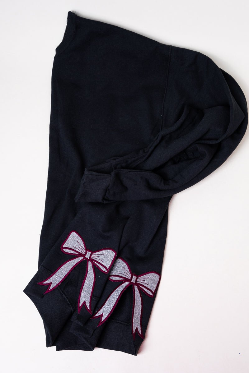 Customizable Heavy-weight Black Crew Sweatshirt with Embroidered Side Bows
