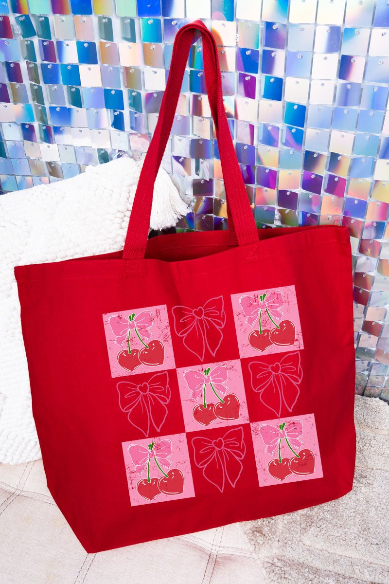 Cherry Love And Coquette Bows Design Durable Canvas Jumbo Tote Bag for Daily Use