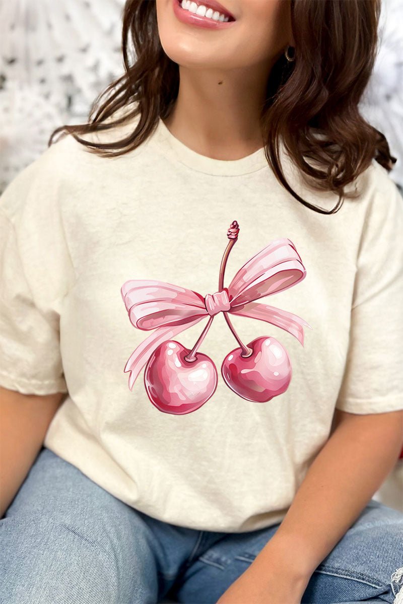 Stylish Cherry Bows Combed Cotton Casual T-Shirt for Everyday Wear
