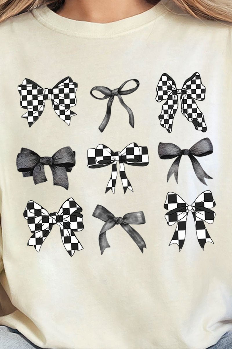 Retro Coquette Checkered Bows Comfortable Adult Ring-Spun Cotton Graphic Tee