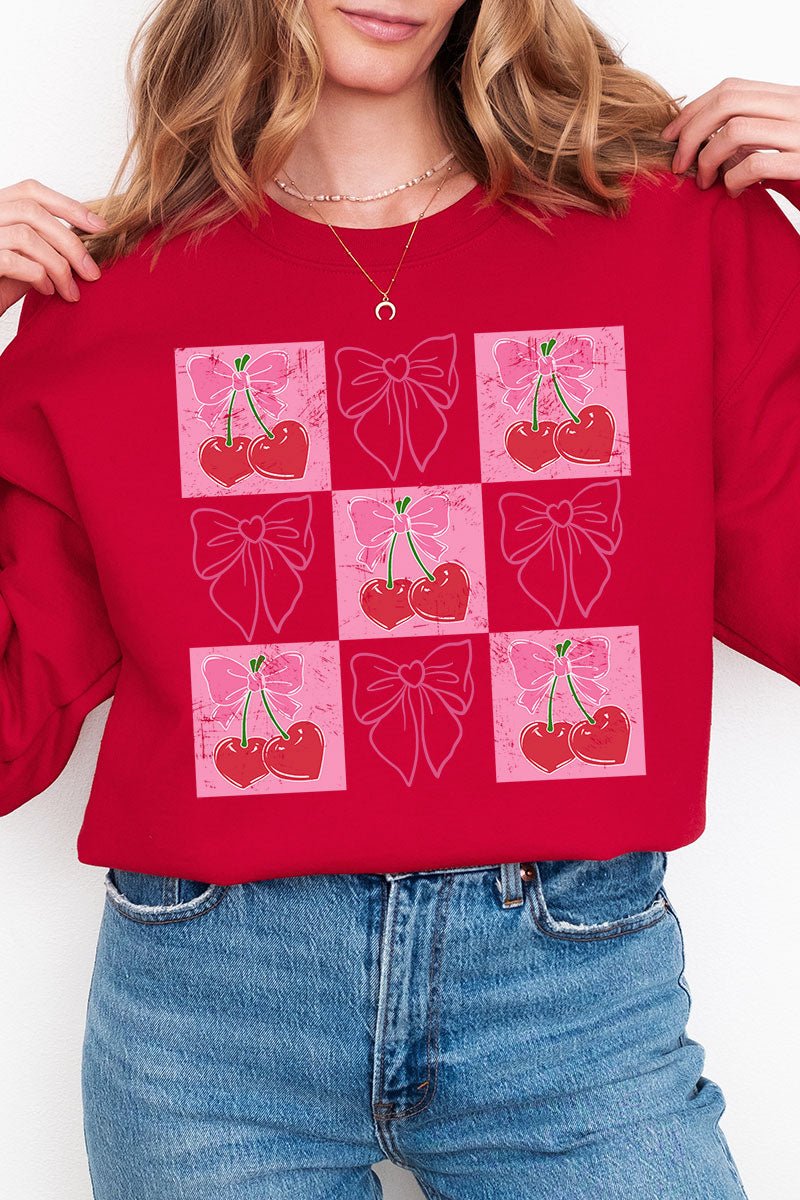 Cherry Love And Coquettish Bows Heavyweight Unisex Crew Sweatshirt for Everyday Wear