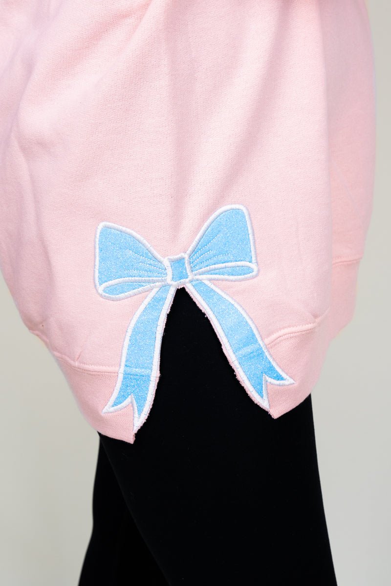 Customizable Blush Pink Embroidered Side Bows Unisex NuBlend Crew Neck Sweatshirt - Design Your Own Text and Bows