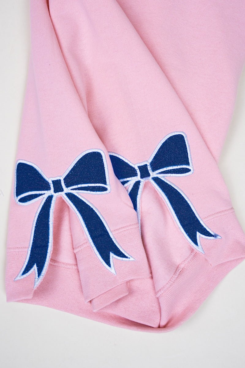 Customizable Unisex NuBlend Crew Sweatshirt with Embroidered Side Bows in Pink