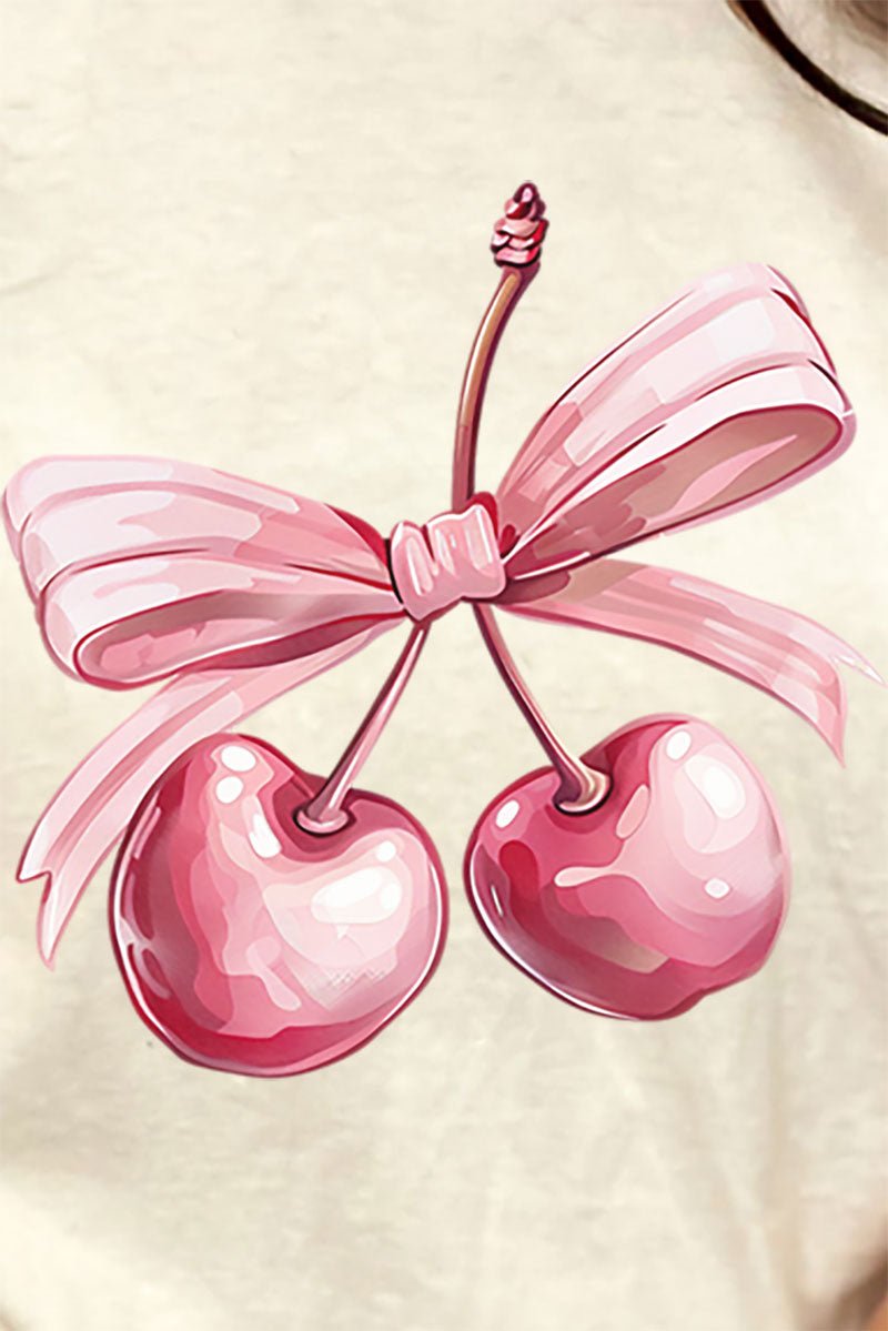 Stylish Cherry Bows Combed Cotton Casual T-Shirt for Everyday Wear